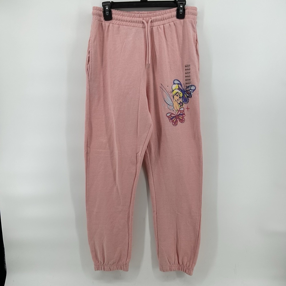 Disney Tinkerbell Sweatpants Womens‎ M Pink Graphic Joggers Lounge Cozy NWOT